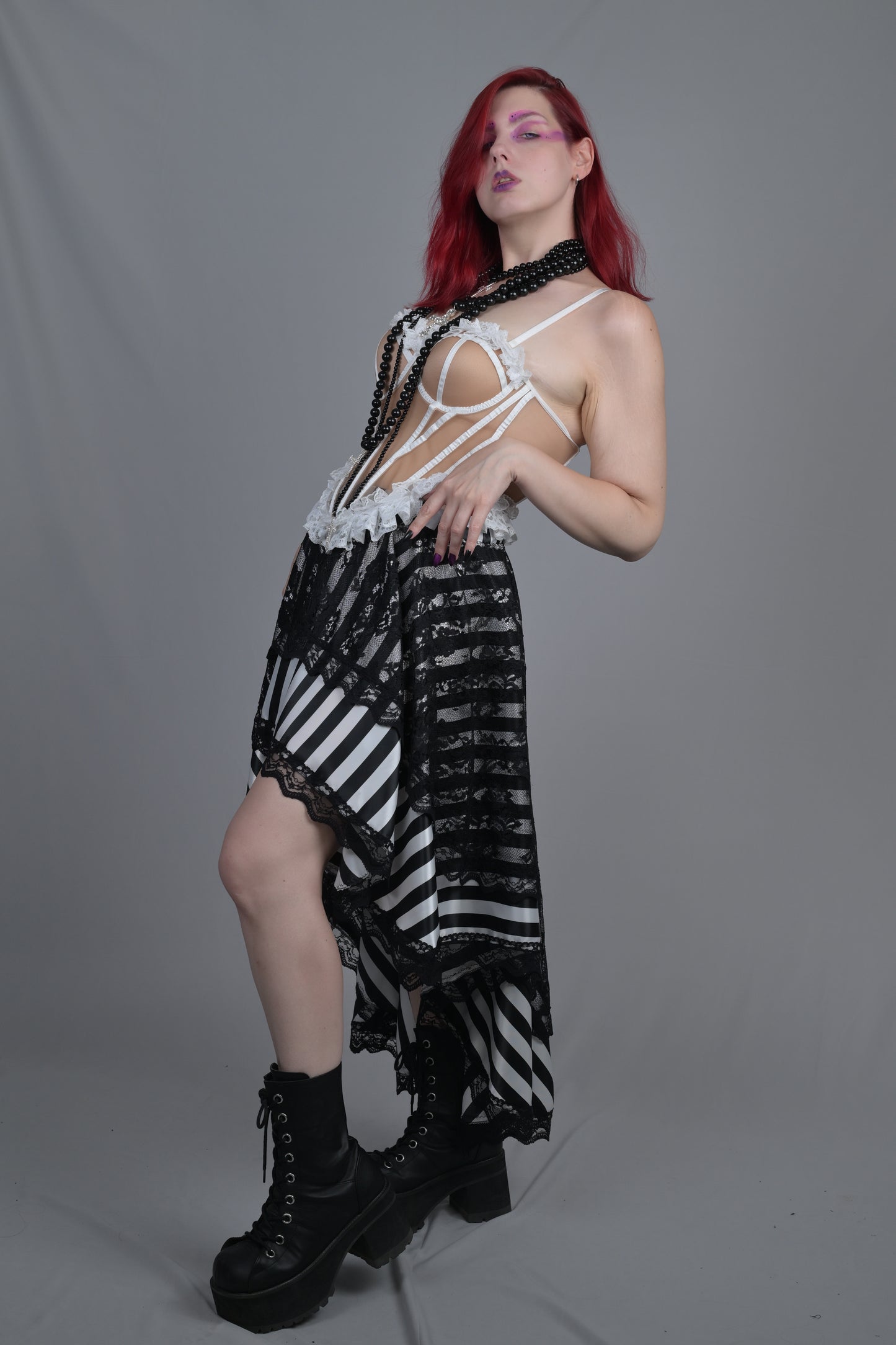 Gonna Asimmetrica Striped & Lace