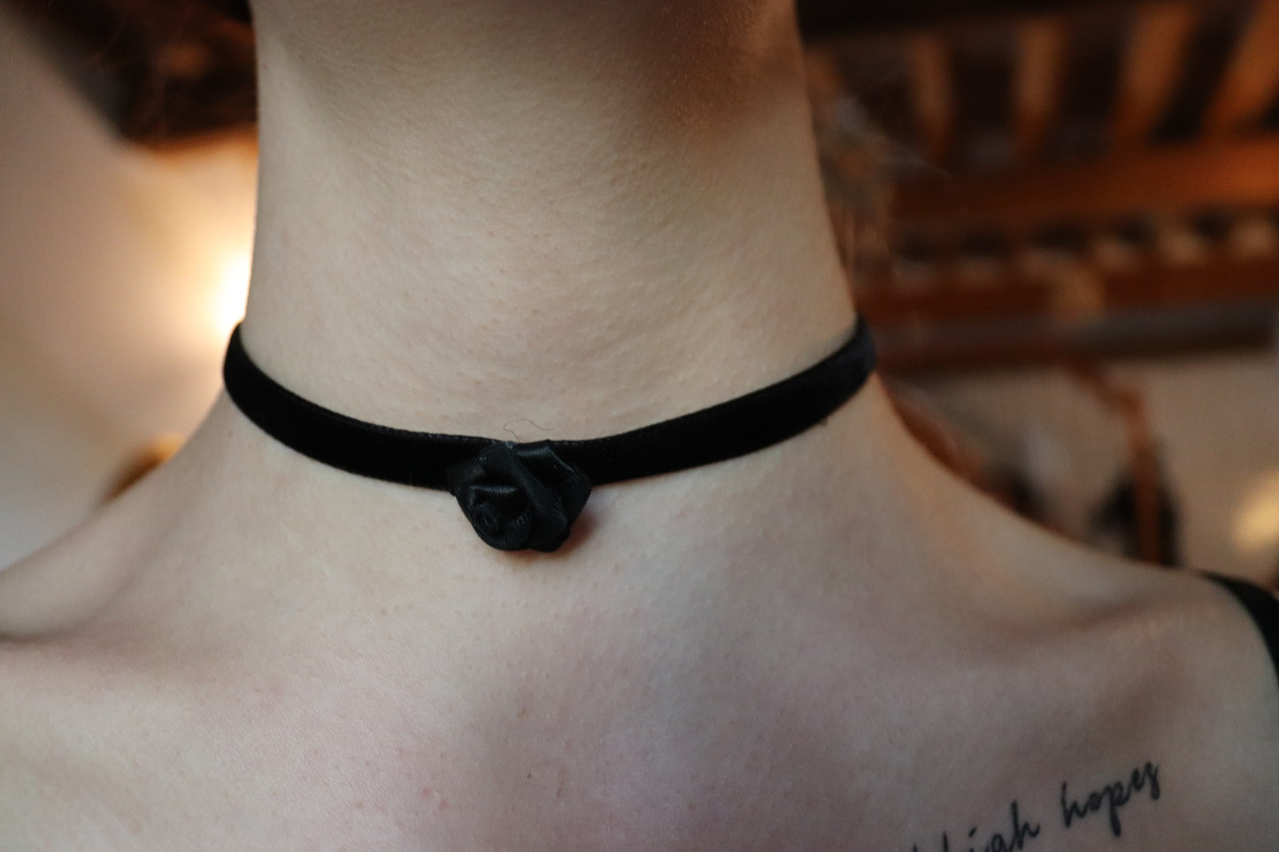 Elegant Choker: Black Velvet with Black Satin Rose