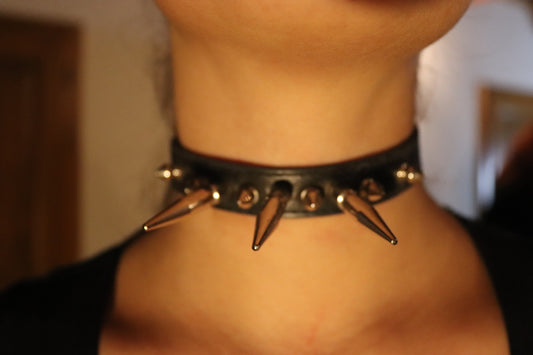 Black Faux Leather Choker with 6 10mm Killer Studs and 3 45mm Killer Studs