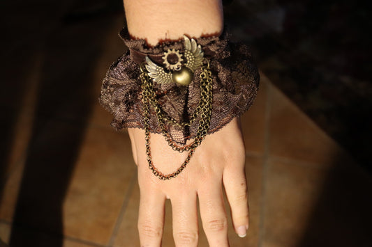 DF - pulsera steampunk de encaje marrón