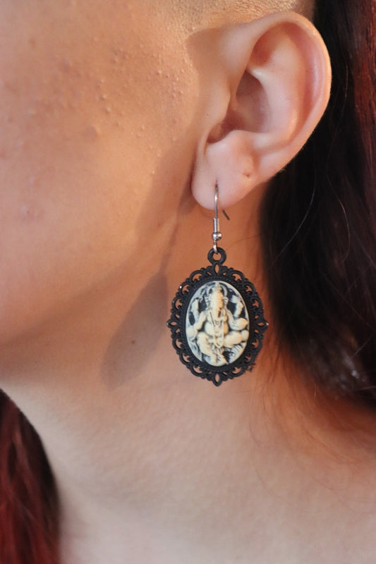 Pendant Earrings with Black Cameo Goddess Kali