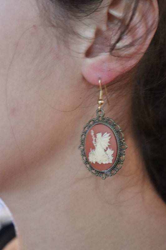 Pair of Bronze Cameo Drop Earrings