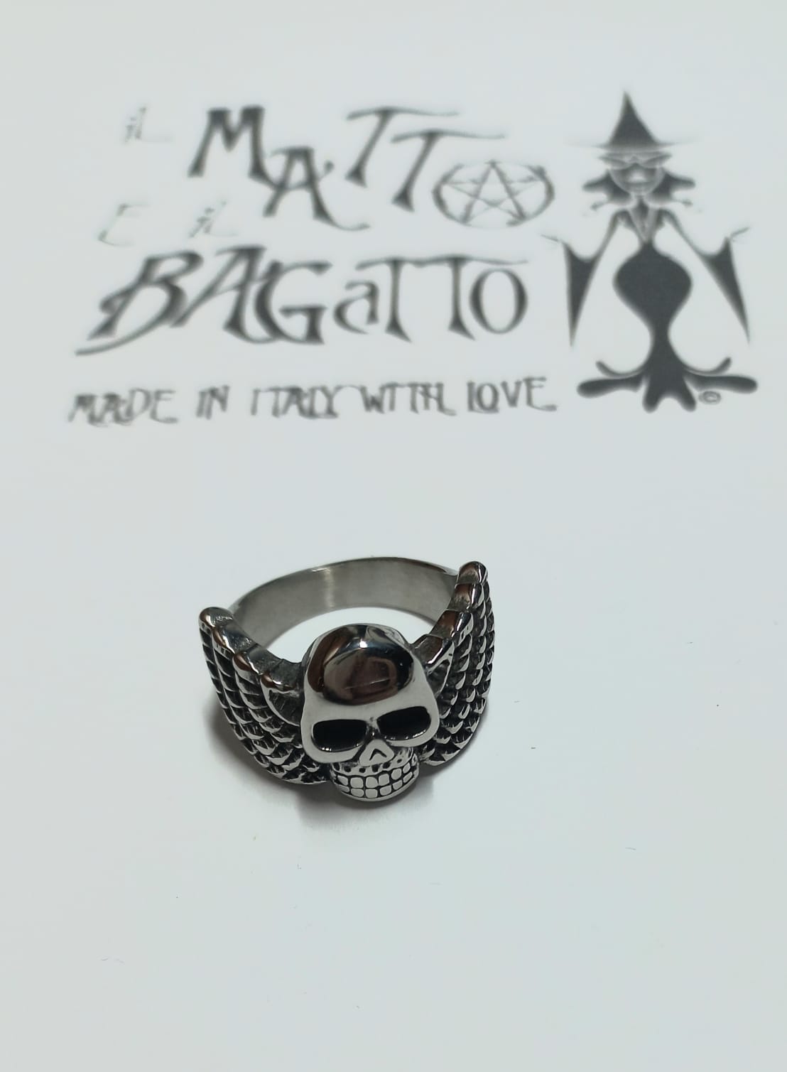 DF - winged skull steel ring