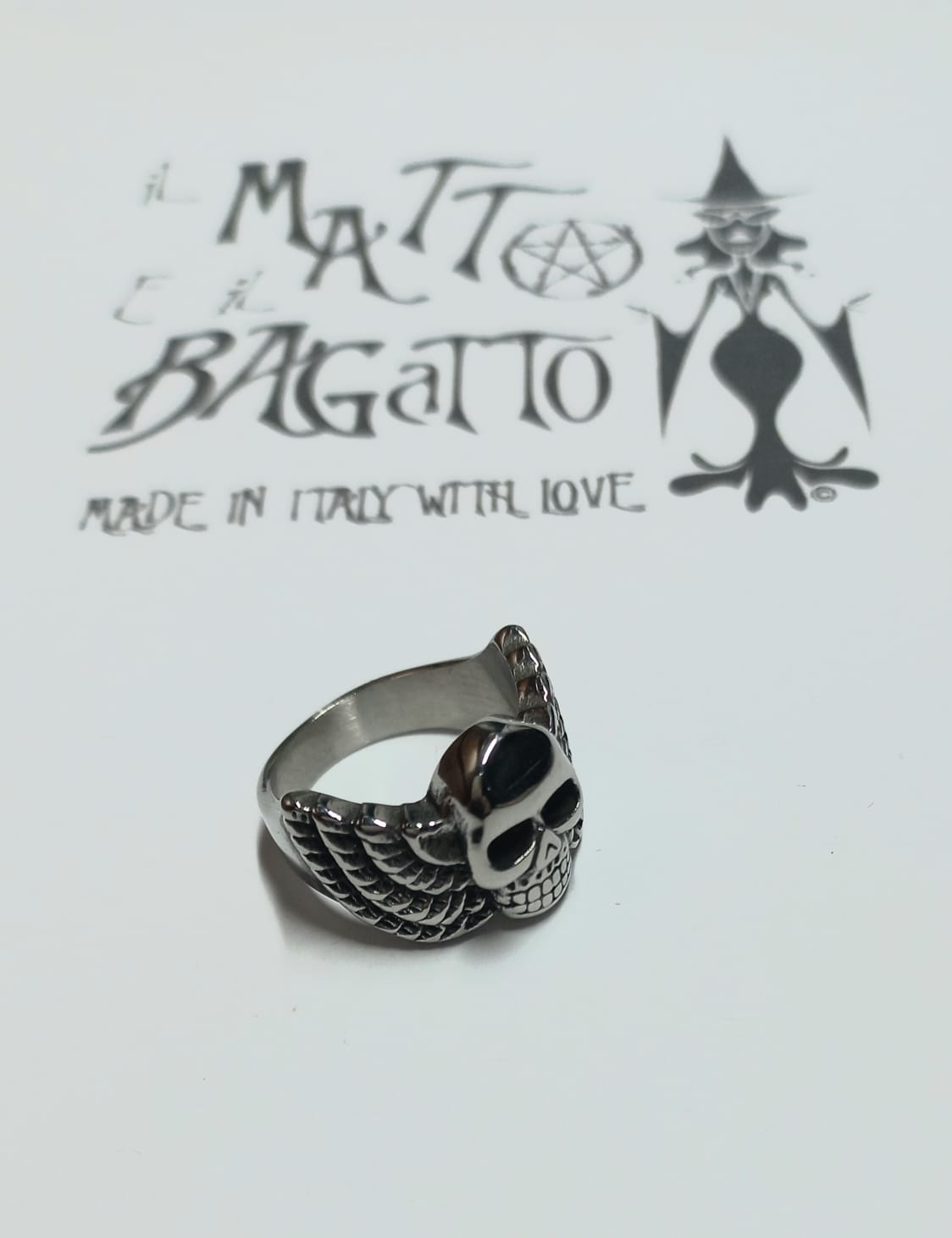 DF - winged skull steel ring