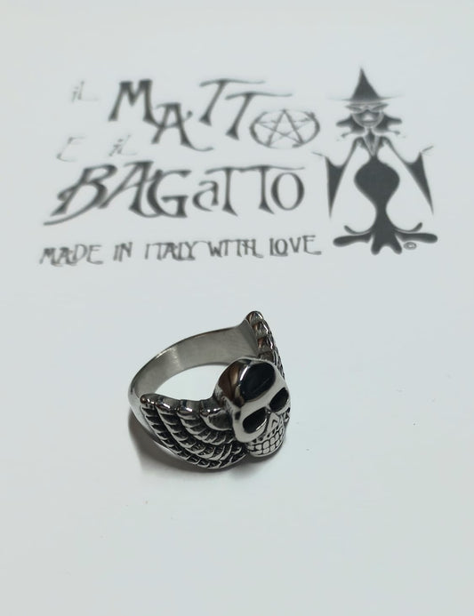 DF - winged skull steel ring