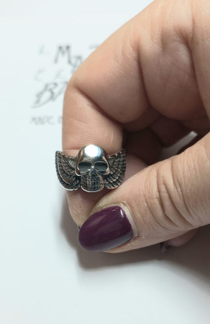 DF - winged skull steel ring