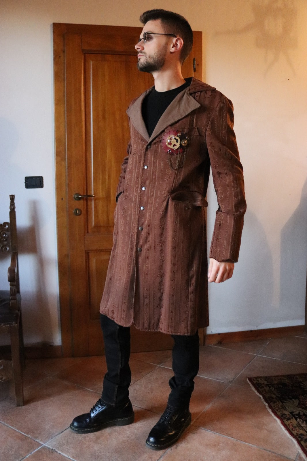 Giacca Lunga Steampunk Damascata Marrone