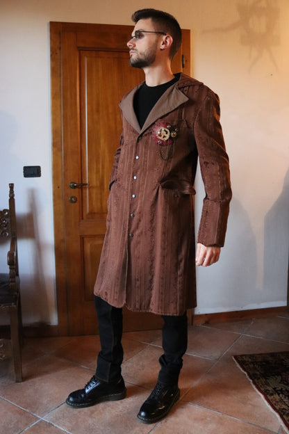 Giacca Lunga Steampunk Damascata Marrone