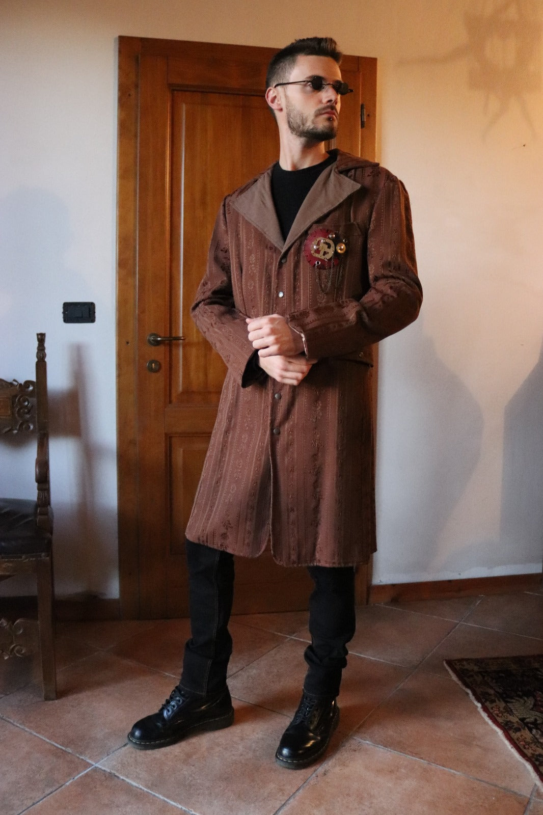 Giacca Lunga Steampunk Damascata Marrone