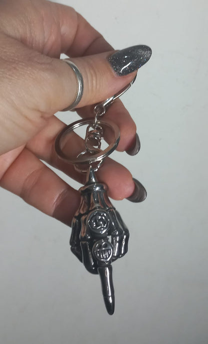 Portachiavi in Acciaio Mano Rock Dito medio